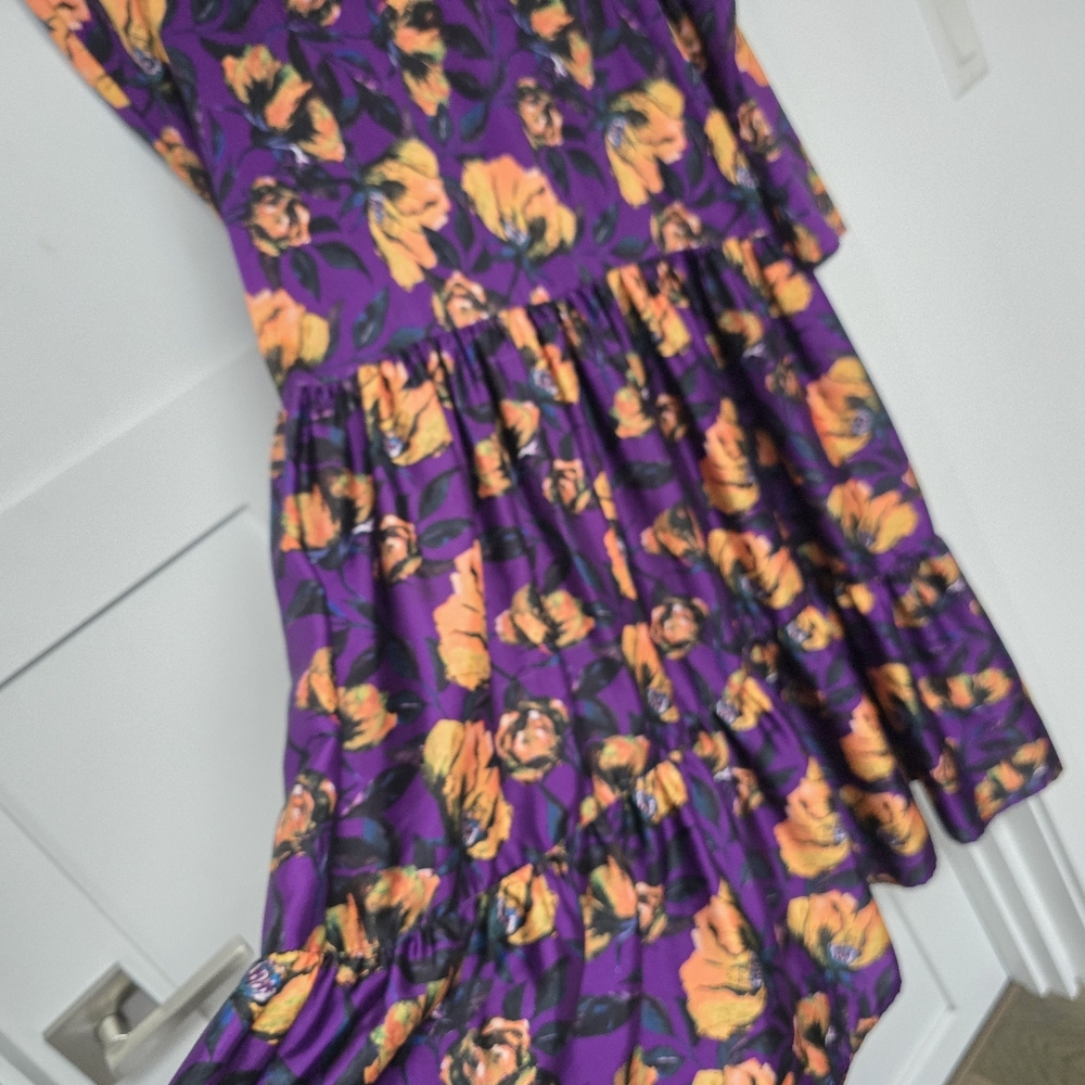 Purple Floral Midi Dress with Yellow Accents - Picture 9 of 15